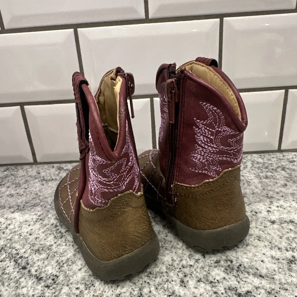 Roper Infant Girls Cowboy Boots 4 Purple Brown Western Embroidered Soft Sole New
